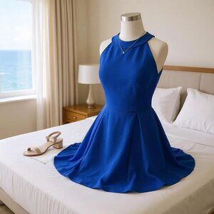 Adelyn Rae Nordstroms Blue Strappy Back Fit & Flare Skater Dress Size Large